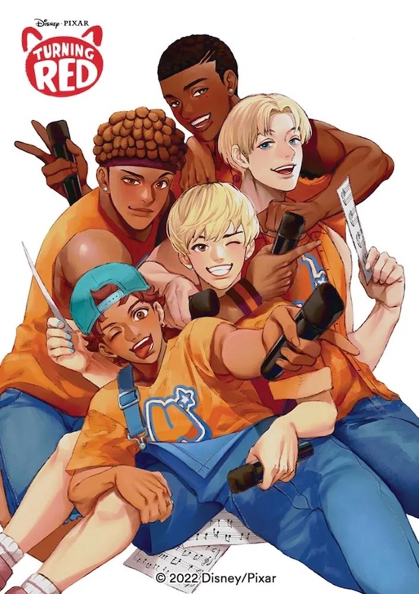 Illustration depicting the boy band 4*Town from the film Turning Red