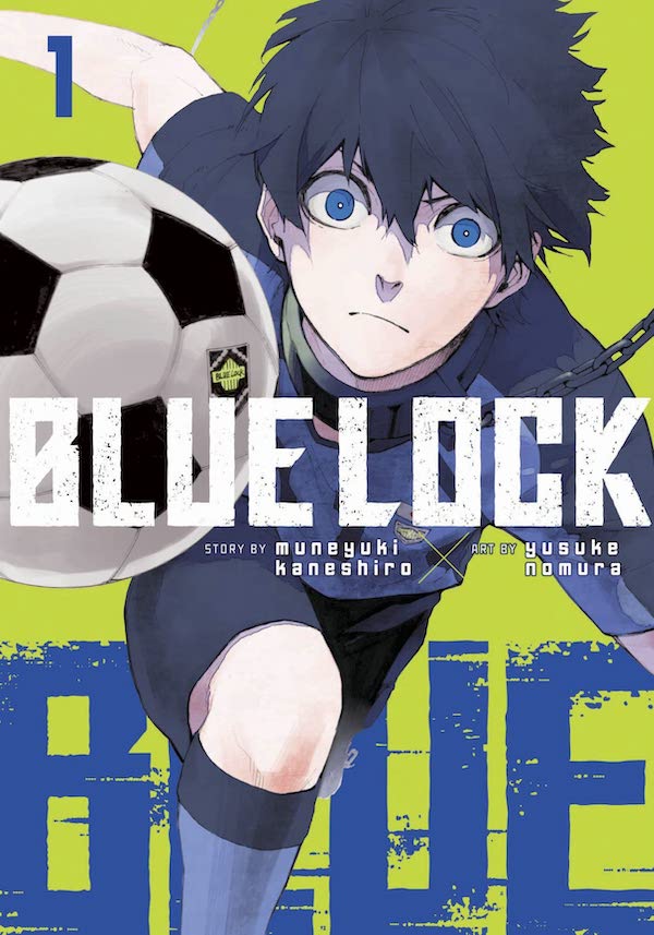 Cover of Blue Lock vol. 1 showing a wide-eyed boy running after a soccer ball.