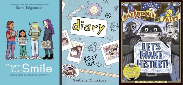Image of the covers of Share Your Smile, Diary, and Let's Make History!