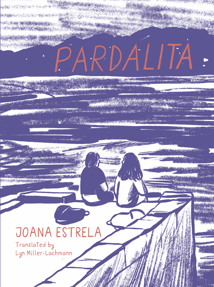 Cover of Pardalita, showing two young women sitting at the end of a pier, facing the water but looking at each other.