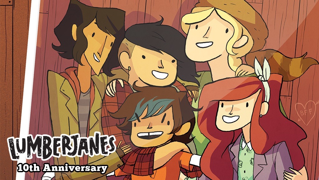 A drawing of the five main characters in Lumberjanes.